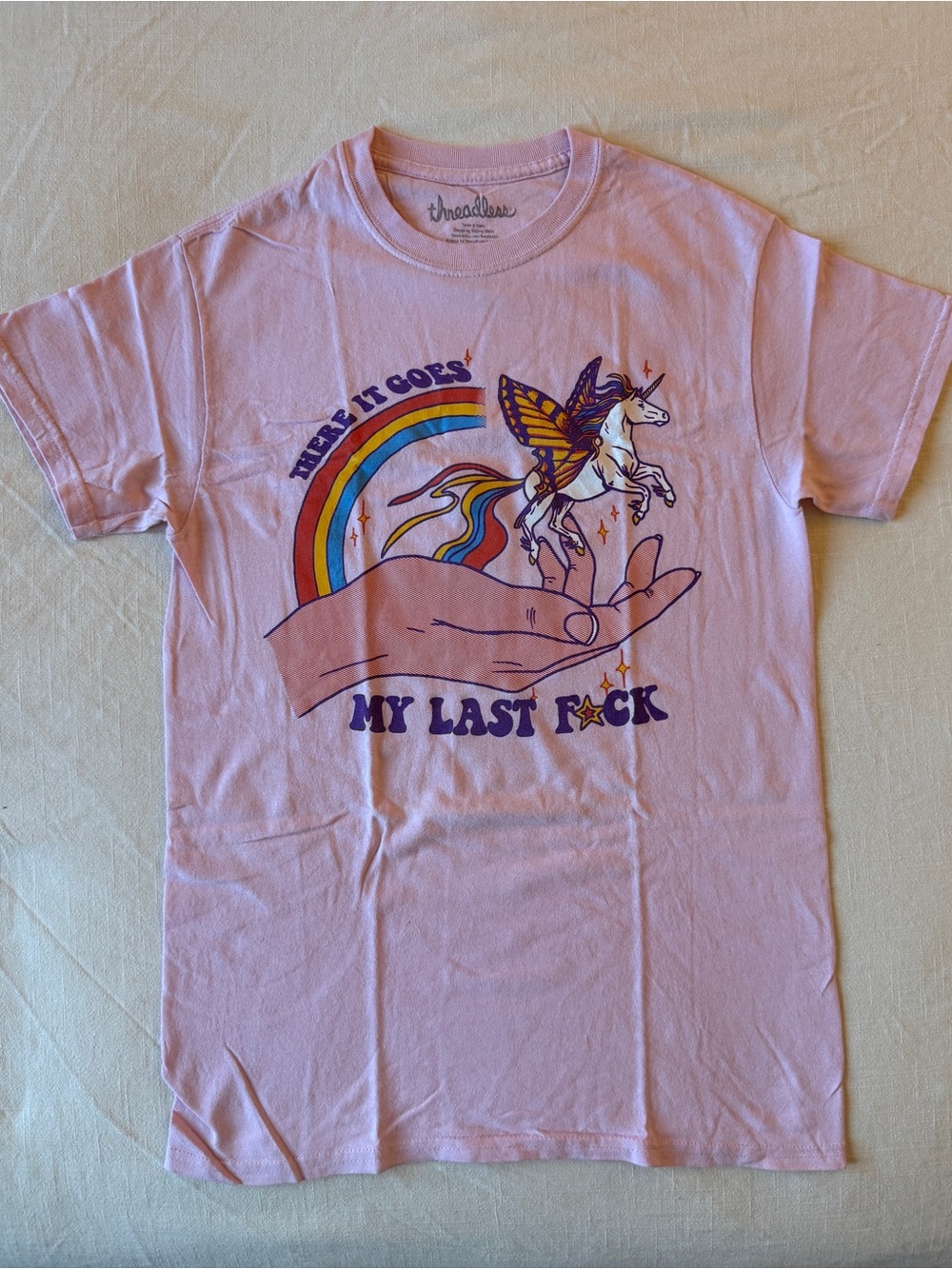 Threadless Pink Unicorn & Rainbow Graphic Tee